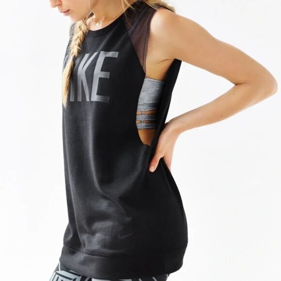Nike Women's Black Mesh Sleeveless Workout Running Top Tank Spell Out Size Small - Picture 1 of 15